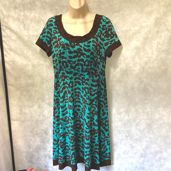Teal Floral Flowy Knee Length Turquoise Brown by Apt 9 Dress Womens Petite Large - Picture 3 of 16